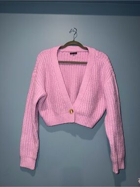 Dynamite Pink Cropped V-Neck Button Cardigan